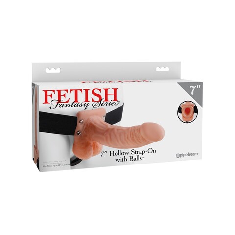 Полый страпон на ремне телесный Fetish Fantasy Series 7 Hollow Strap-On with Balls