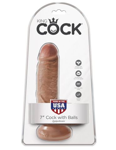 Фаллоимитатор на присоске загорелый King Cock 7 Cock with Balls