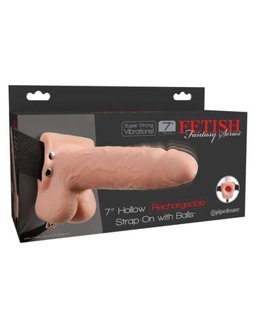 Перезаряжаемый универсальный полый вибрострапон Fetish Fantasy 7 Hollow Rechargeable Strap-on with Balls