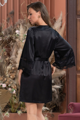 Короткий запашной халат Mia-Amore с широким длинным рукавом, выполнен из однотонного смесового шелк
