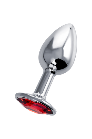 Анальный страз с красным кристаллом, металл, серебряный, 7 см (в пакете)