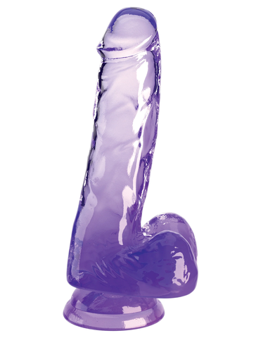 Прозрачный фаллоимитатор с мошонкой на присоске King Cock Clear 6, фиолетовый