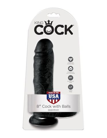 Фаллоимитатор с мошонкой на присоске черный King Cock 8 Cock with Balls Black