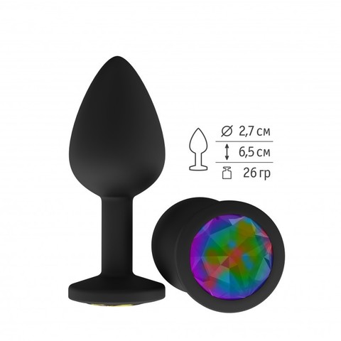 Анальная втулка силиконовая чёрная с разноцветным кристаллом