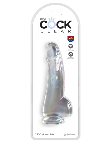 Прозрачный фаллоимитатор с мошонкой на присоске King Cock Clear 7,5