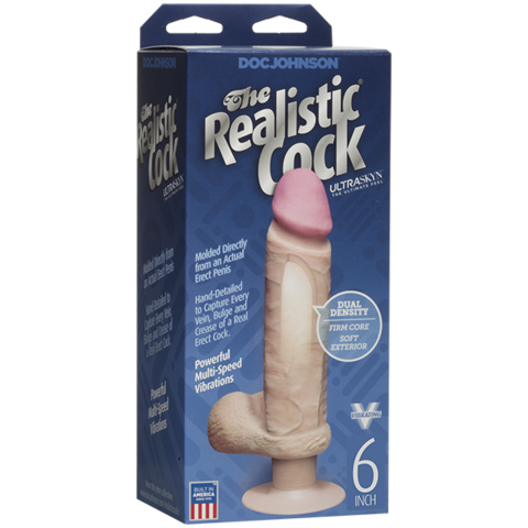 Вибромассажер реалистик 6 с мошонкой на присоске The Realistic® Cock UR3® Vibrating 6” - White