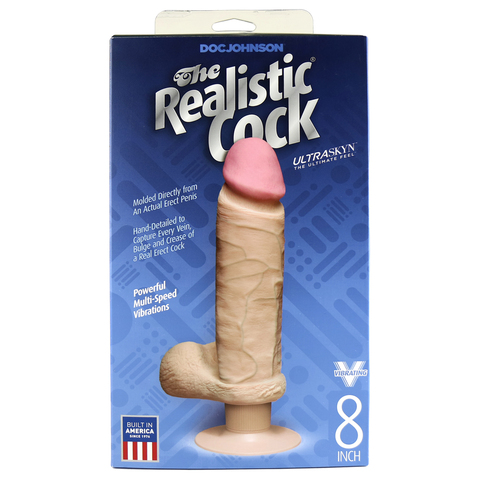 Вибромассажер реалистик 8 с мошонкой на присоске The Realistic® Cock UR3® Vibrating 8” - White