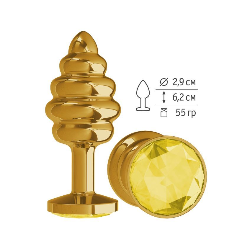 Анальная  втулка Gold Spiral с желтым кристаллом фото