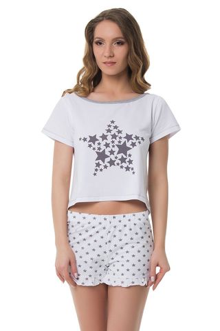 Белая футболка с принтом и белые шорты со звездами Stars 1221