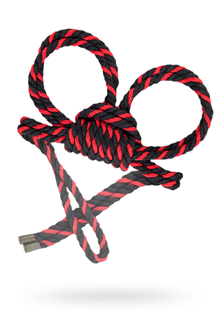 Наручники-оковы из хлопковой веревки "Узел-Альфа", черно-красные, 3,3 м