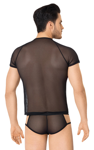 Костюм-сетка с вырезами по бокам мужской SoftLine Collection (майка, шорты), чёрный, XL