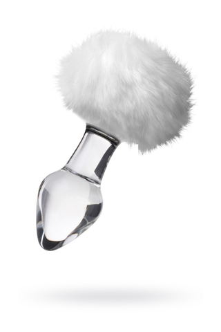 Анальная втулка Sexus Glass, стекло, с белым хвостиком, прозрачная, 14 см, Ø 4 см, 165 г