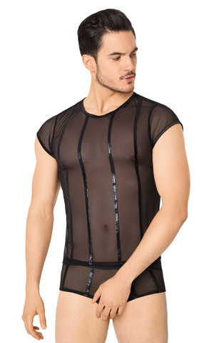 Костюм-сетка с полосками мужской SoftLine Collection (майка, шорты), чёрный, XL