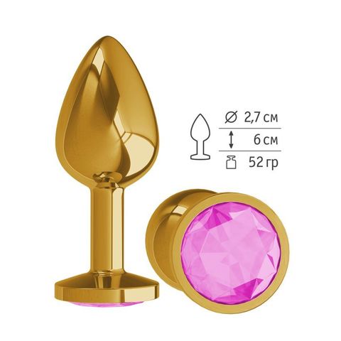 Анальная втулка Gold с розовым кристаллом маленькая
