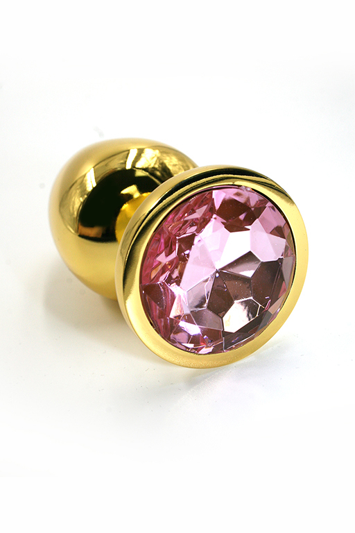 Золотая анальная пробка с нежно-розовым кристаллом (Medium) фото