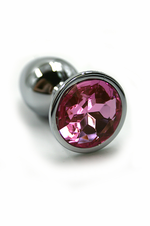 Серебряная анальная пробка с нежно-розовым кристаллом (Small) фото