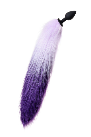Анальная втулка с бело-фиолетовым хвостом POPO Pleasure by TOYFA, S, силикон, черная, 45 см, Ø 2,7 с