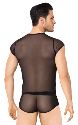 Костюм-сетка с полосками мужской SoftLine Collection (майка, шорты), черный, XL
