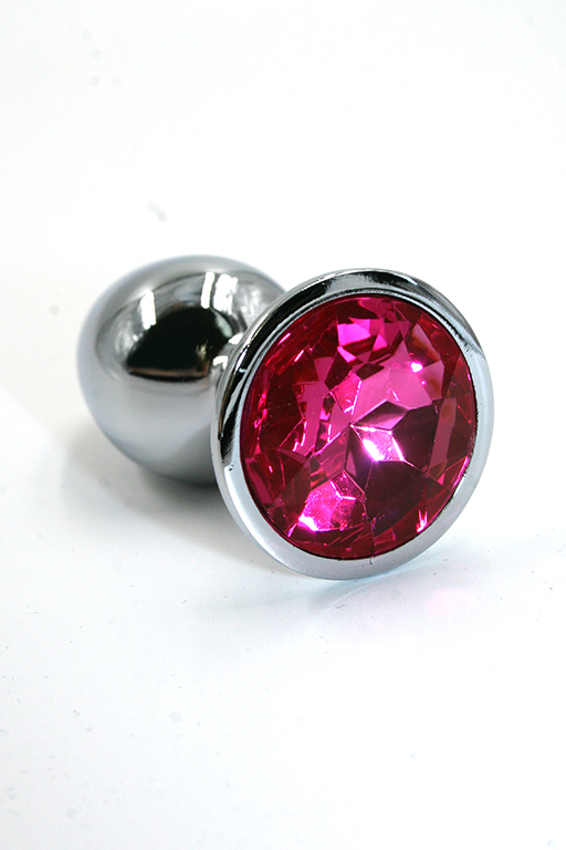 Серебряная анальная пробка с ярко-розовым кристаллом (Small) фото