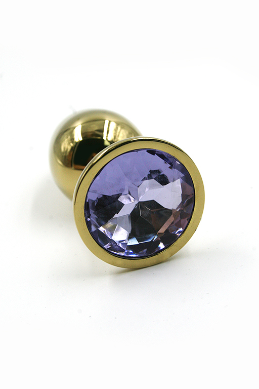 Золотая анальная пробка с нежно-фиолетовым кристаллом (Medium) фото