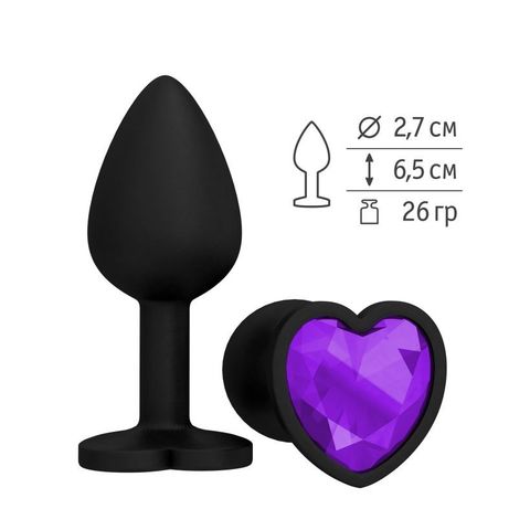 Анальная втулка силиконовая черная с фиолетовым кристаллом сердце