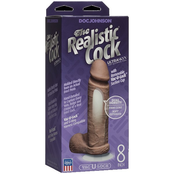 Фаллоимитатор реалистик на присоске 8” коричневый Realistic Cock Vac-U-Lock фото
