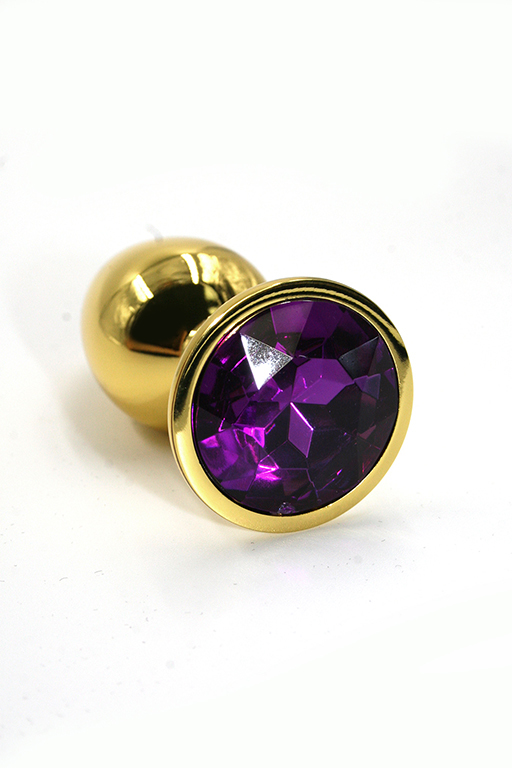 Золотая анальная пробка с темно-фиолетовым кристаллом (Medium) фото