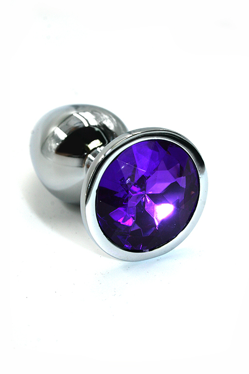 Серебряная анальная пробка из алюминия с темно-фиолетовым кристаллом (Small) фото