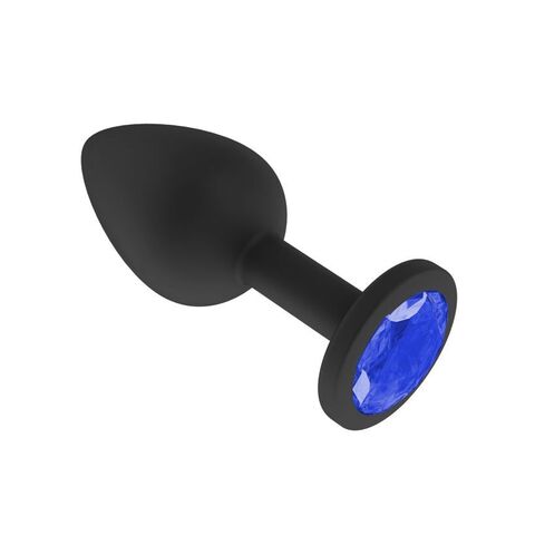 Анальная втулка силиконовая чёрная с синим кристаллом маленькая
