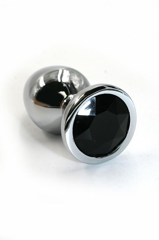 Серебряная анальная пробка с черным кристаллом (Small) фото