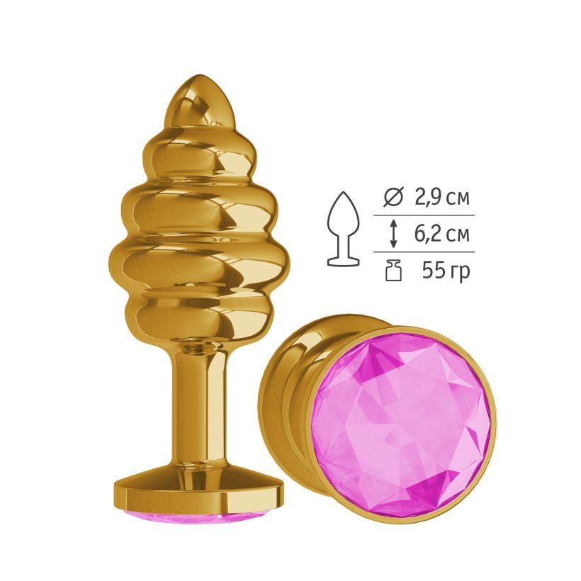 Анальная втулка Gold Spiral с розовым кристаллом маленькая фото