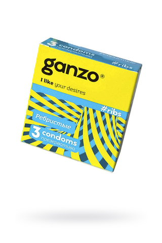 Презервативы Ganzo, ribs, латекс, ребристые, 18 см, 5,2 см, 3 шт.