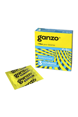 Презервативы Ganzo, ribs, латекс, ребристые, 18 см, 5,2 см, 3 шт.