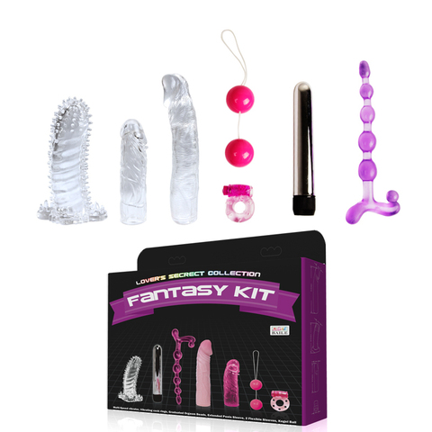 Набор FANTASY KIT: вибромассажер+насадки+вагинальные шарики+ анальная цепочка+эрекционное кольцо с вибратором