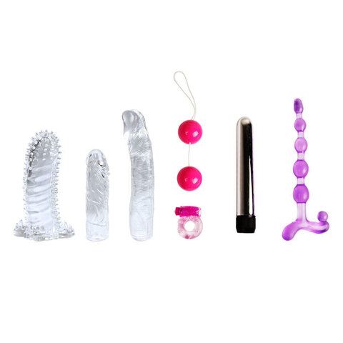 Набор FANTASY KIT: вибромассажер+насадки+вагинальные шарики+ анальная цепочка+эрекционное кольцо с вибратором