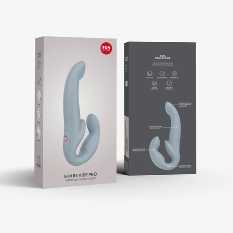 Анатомический безремневой страпон FF SHARE VIBE PRO, серый. 26300