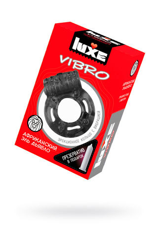 Виброкольцо LUXE VIBRO Африканский Эль Дьябло + презерватив, 1шт, черный, 18 см