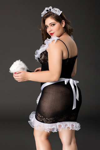 Костюм горничной Candy Girl Fanny (платье, ободок, чокер, фартук,метелка) черно-белый, 2XL