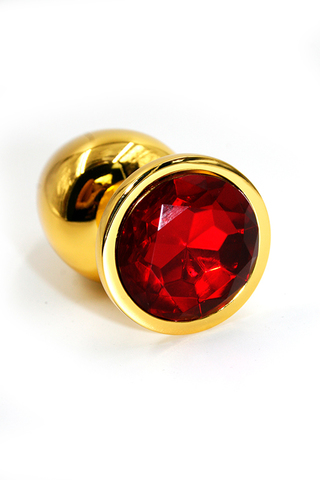 Золотая анальная пробка с ярко-красным кристаллом (Small)