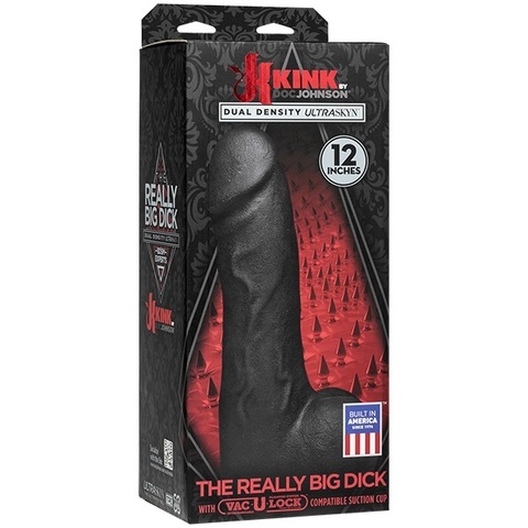Фаллоимитатор-гигант с присоской-плагом черный KINK - The Really Big Dick With XL Removable Vac-U-Lock™ Suction Cup