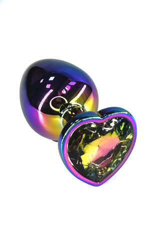 Анальная пробка из алюминия с кристаллом в форме сердца цвета неохром (Large)