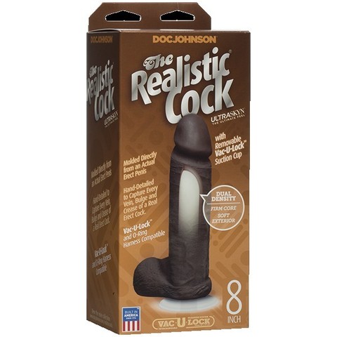 Фаллоимитатор реалистик на присоске с мошонкой Realistic Cock Vac-U-Lock, цвет темно-коричневый
