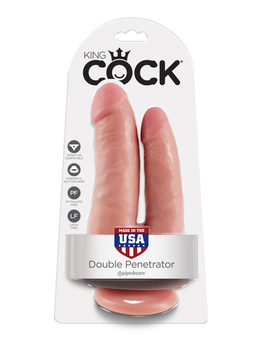 Двойной фаллоимитатор на присоске телесный King Cock Double Penetrator Flesh