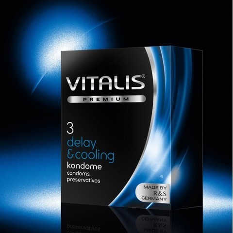 Презервативы VITALIS PREMIUM №3 deiay and cooling - с охлаждающим эффектом (ширина 53mm)