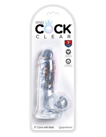 King Cock Clear 5 Cock with Balls Прозрачный фаллоимитатор с мошонкой на присоске