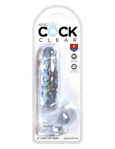 King Cock Clear 6 Cock with Balls Прозрачный фаллоимитатор с мошонкой на присоске