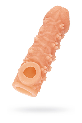 Насадка реалистичная KOKOS COCK SLEEVE 009-S с дополнительной стимуляцией, TPE, телесная, 13.8 см