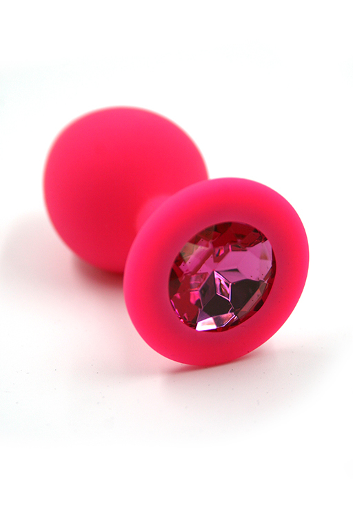 Розовая анальная пробка из силикона с ярко-розовым кристаллом (Medium) фото