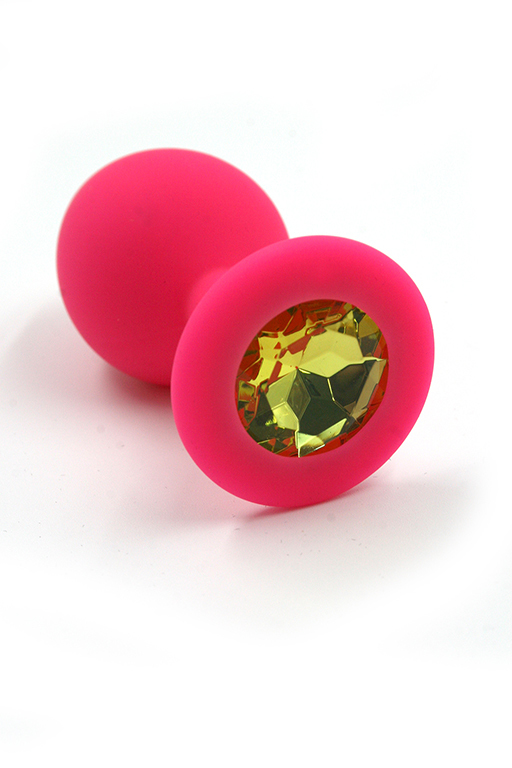 Розовая анальная пробка из силикона с нежно-желтым кристаллом (Medium) фото
