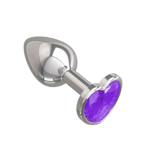 Анальная втулка Silver с фиолетовым кристаллом сердце маленькая